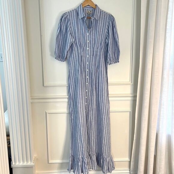 Mille Resort and Travel 100% Linen Button Down Maxi Dress Elbow Sleeves M, NWT - Picture 2 of 11